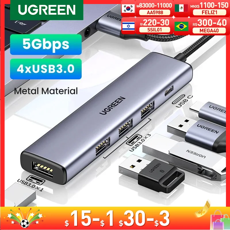 Ugreen usb c hub 4 portas usb tipo c para usb 3.0 hub divisor adaptador para macbook pro ipad pro samsung galaxy note 10 s10 hub usb