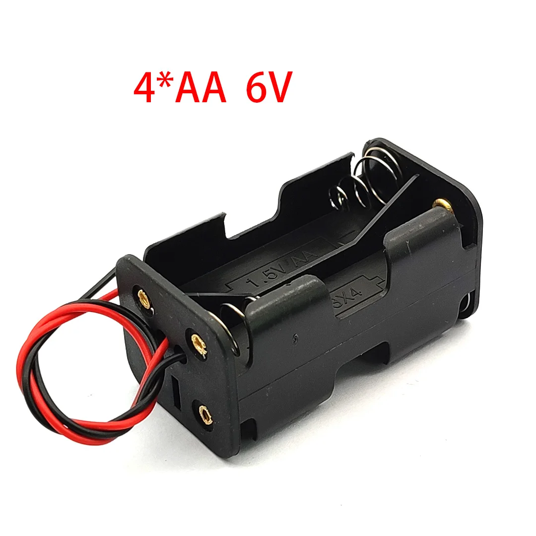 Alta qualidade aa bateria titular 6v para 4 x aa baterias caixa de armazenamento plástico preto aa bateria caso camadas duplas com fio chumbo