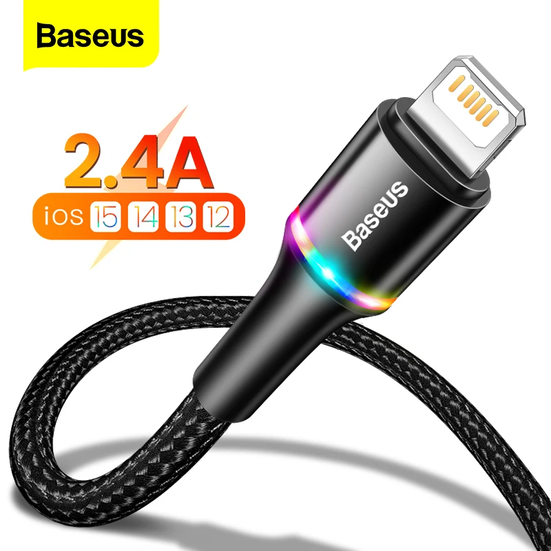 Baseus-Cabo USB de Iluminação para iPhone, Carregador Rápido, Cabo de Dados, iPhone 14, 13, 12, 11 Pro Max, X, 8, 7, 6, 6s, iPad