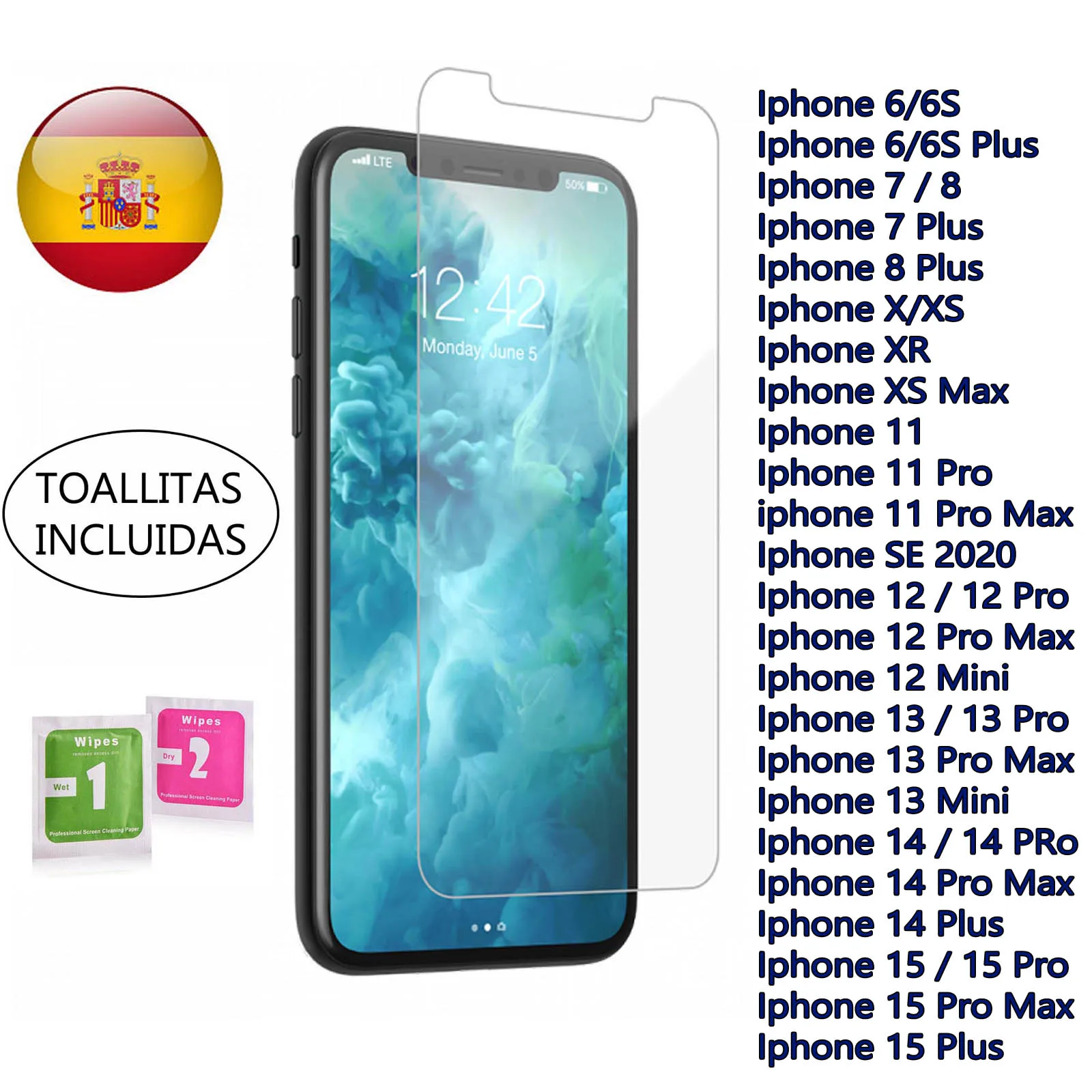 Protetor de vidro temperado para iphone 5/5S/se/6/6s/7/8/plus/x/xr/xs/11/12/13/14/15 pro/max/mini/mais