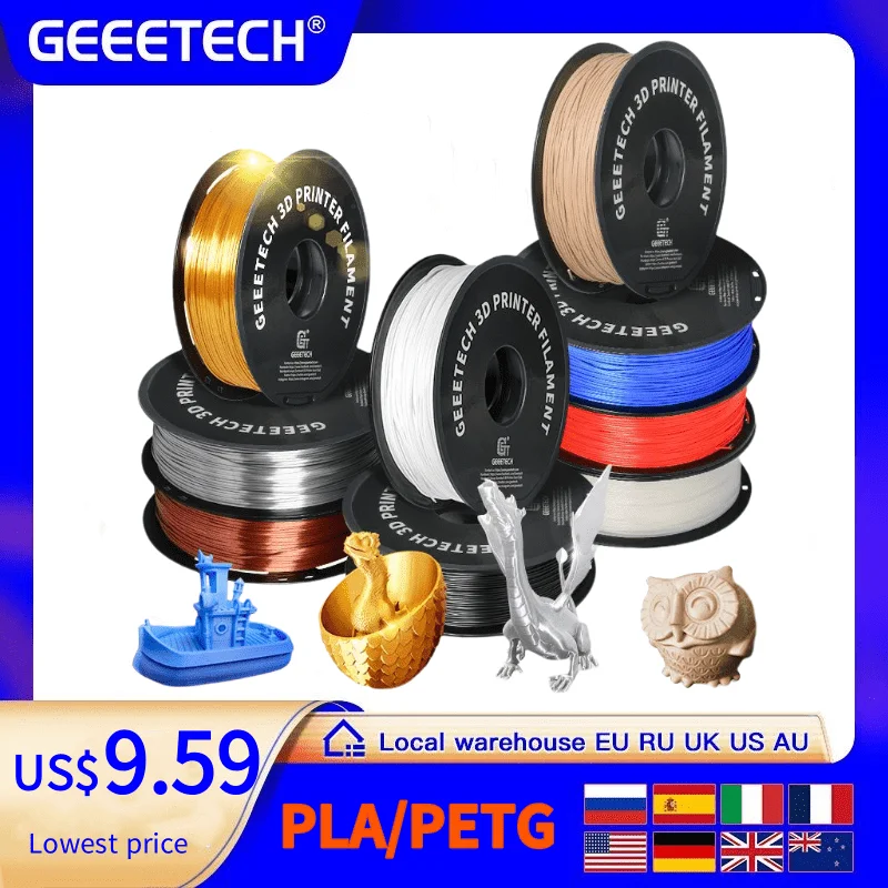 Plástico 1kg 1.75mm do pla petg do filamento da impressora de geeetech 3d, emaranhado-livre, materiais do fio da impressão 3d, preto, branco, empacotamento do vácuo