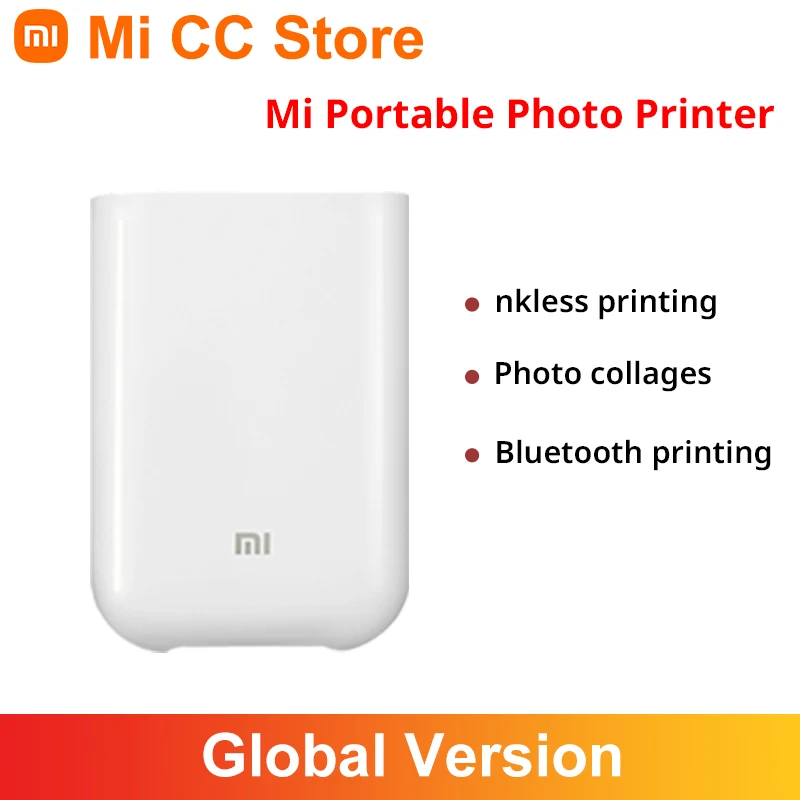 Xiaomi-Mi Impressora Fotográfica Portátil, Versão Global, AR Foto Zink, Bolso Térmico, Mini Impressora Bluetooth Sem Fio, Mi Home App Suporte