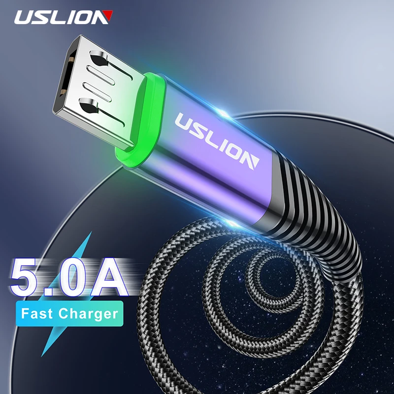 Uslion 5a led micro usb cabo de carregamento rápido micro usb carregador suporte transmissão dados para xiaomi samsung telefone android cabo