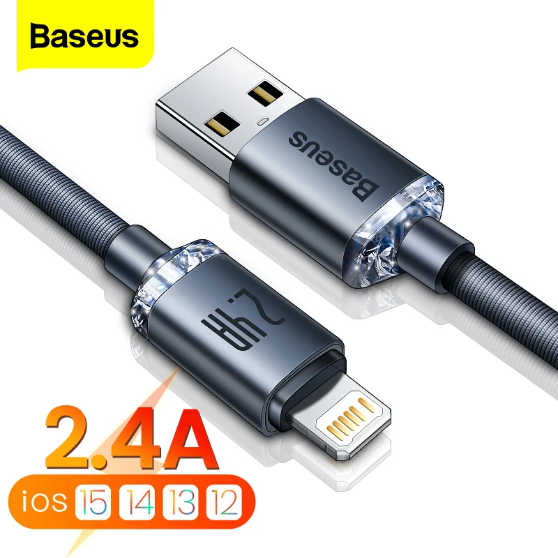 Baseus cabo usb para iphone 14 13 12 11 pro xs max x xr 8 7 plus 2.4a carregador de carregamento rápido cabo de fio para ipad pro cabo de dados 2m