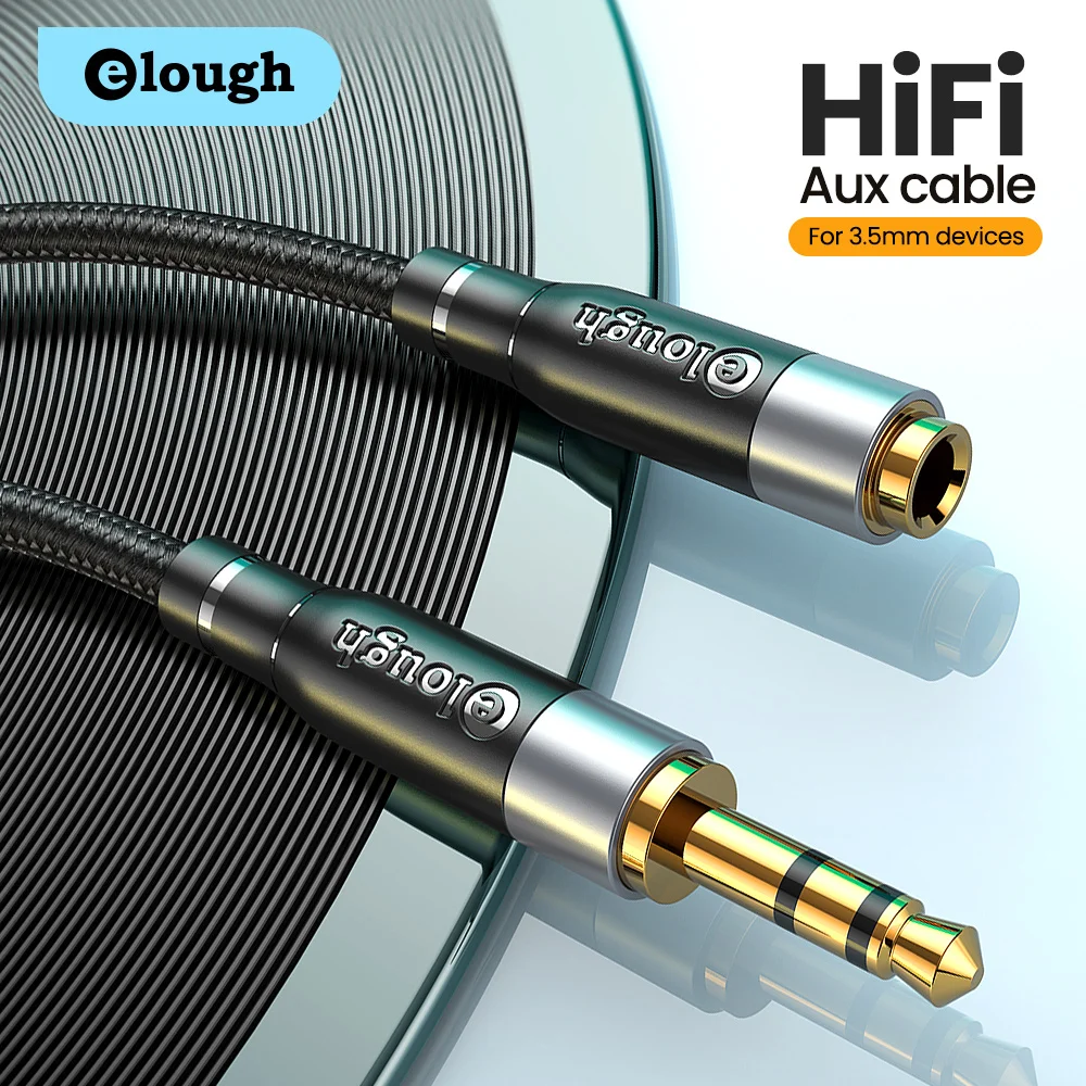 Elough-Cabo de extensão de áudio, divisor macho para fêmea, AUX Jack para Huawei, fone de ouvido, Xiaomi, Redmi, PC, 3,5mm