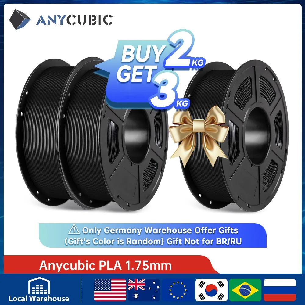 Filamento pla anycúbico de 2kg, 1.75mm, 1kg/rolo para impressoras 3d, série kobra, carretel puro, sem emaranhado de bolhas, impressão suavemente, ecológico