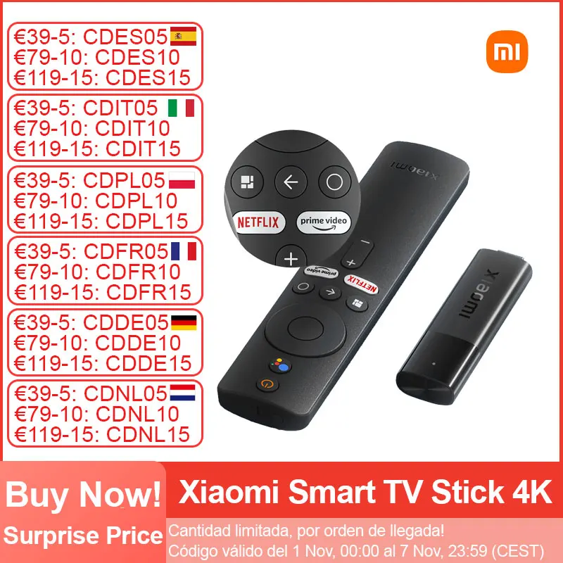 Xiaomi-Versão Global TV Stick, Mídia de Streaming Portátil, Som Surround DTS, Android TV 11, HDR Quad Core, DTS, Bluetooth 5.0, 2GB, 8GB