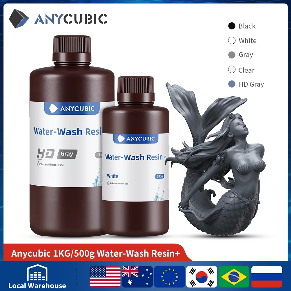 ANYCUBIC-Resina UV de alta precisão para impressão LCD 3D, resina lavável à água, baixo odor, baixa viscosidade, impressora 3D, 405nm,Compre 2kg e ganhe 1kg grátis Somente para o Brasil