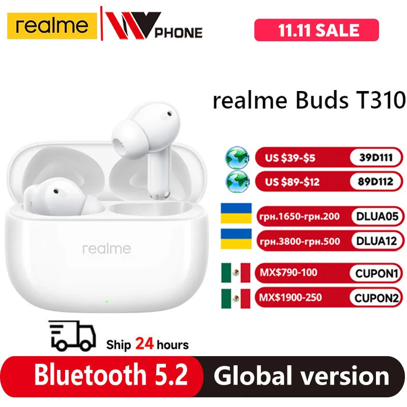 Realme-Air 3 Fone De Ouvido De Longa Duração Da Bateria, Fone De Ouvido Com Cancelamento De Ruído Ativo, IPX5 Impermeável, Versão Global, Bluetooth 5.2, 42dB