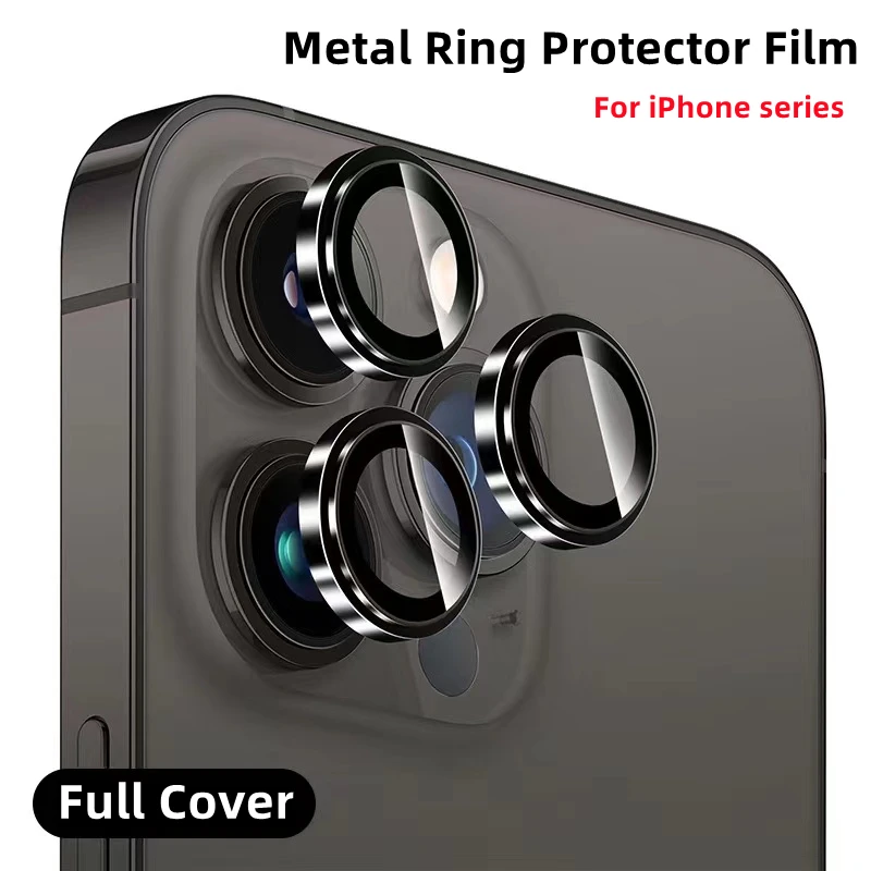 Lente de câmera Metal Ring Protector, Protetor de vidro para iPhone 11, 12, 13 Pro Max, 12, 15, 13 Pro, 14 Pro Max