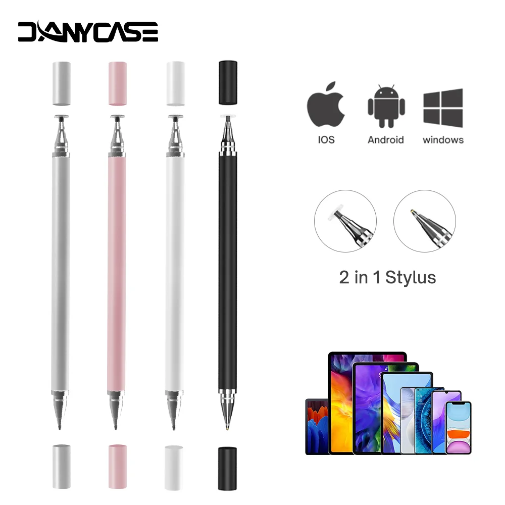 Caneta Stylus Universal para Desenho Tablet, Tela Capacitiva, Caneta de Toque para Celular, Android, iOS, Telefone, iPad, Acessórios, 2 em 1