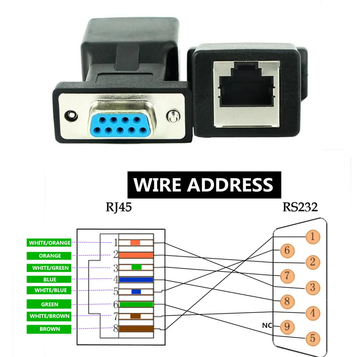 Rj45 ao adaptador fêmea do pino db9, macho do pino rj9, porta serial rs232