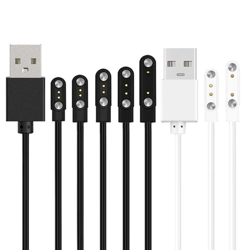 Cabo magnético forte para carregamento usb, linha de carregamento, preto e branco, 2 pinos, compatível com relógios inteligentes universais