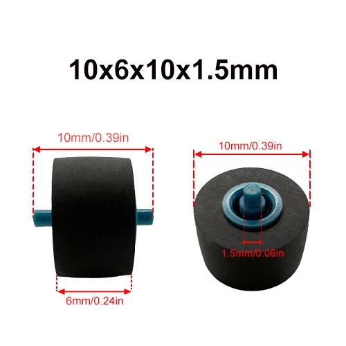 Roda de rolo de pitada de borracha, 10x6x1.5x10mm com eixo azul para gravador de fita, cassete de pressão, movimento de deck, acessórios de áudio