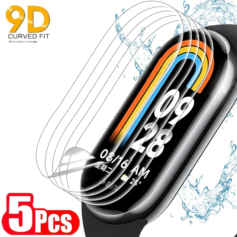 Película protetora de hidrogel para xiaomi band, protetor de tela macia para xiaomi band 8, 7 pro, 3, 4, 5, 6, 7, 8 (não vidro), 5pcs