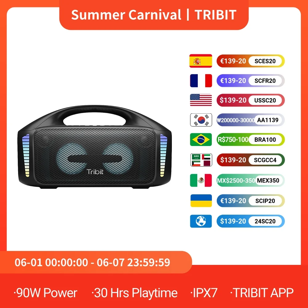 Tribit portátil bluetooth speaker 90w explosão stormbox ipx7 impermeável do partido camping speaker 30h playtime ao ar livre sem fio StormBox Blast