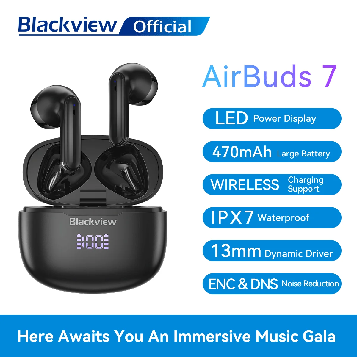 Blackview-AirBuds 7 Verdadeiro Sem Fio Bluetooth Fones De Ouvido, TWS Fones De Ouvido Com Microfone, Carregamento Sem Fio Para O Telefone Móvel