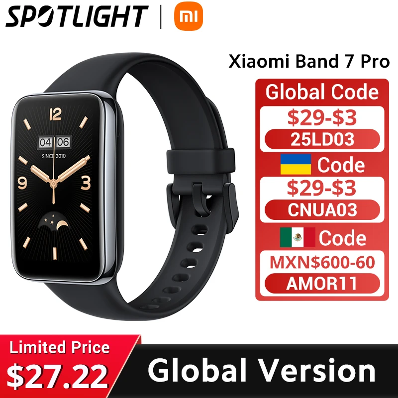 Xiaomi-Band 7 Pro Relógio Inteligente, Versão Global, 1.64 ''AMOLED, Display Curvo 2.5D, GPS Embutido, Oxigênio no Sangue, Sempre Ligado Cara do Relógio