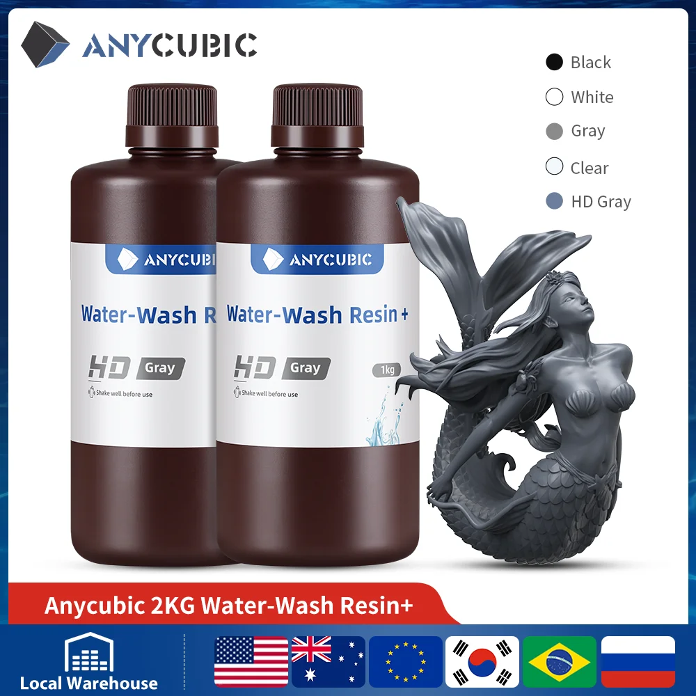 ANYCUBIC-Resina Fotopolímero Líquida para Impressora LCD 3D, Lavável a Água, Material de Impressão, Líquido, 2 Pçs/lote, 405nm, 1kg por garrafa,Compre 2kg e ganhe 1kg grátis Somente para o Brasil