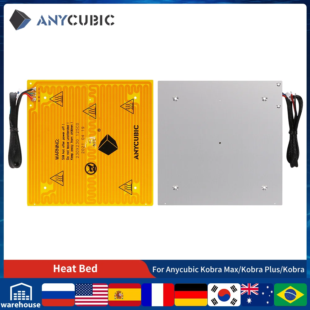 ANYCUBIC-3D Acessório Impressora, Ultrabase, Cama Aquecida, Plataforma, Cama de Calor, 4 Clipes, Compatível Para Kobra Max, Kobra Plus