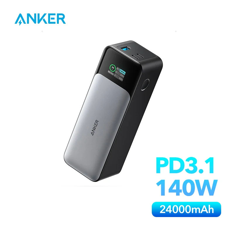 Anker-737 Power Bank, 24000mAh, 140W Powerbank, bateria portátil de 3 portas, carregamento rápido, bateria sobressalente