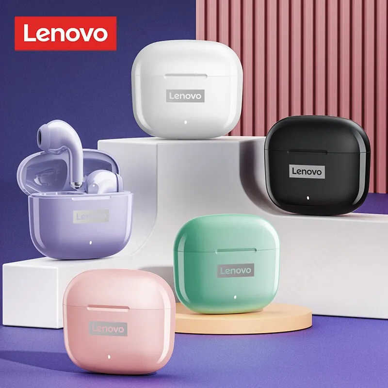 Lenovo-LP40 Pro fones de ouvido sem fio, fones de ouvido esportivos, fones à prova d'água com microfone, controle por toque, fone de ouvido TWS, Bluetooth 5.0