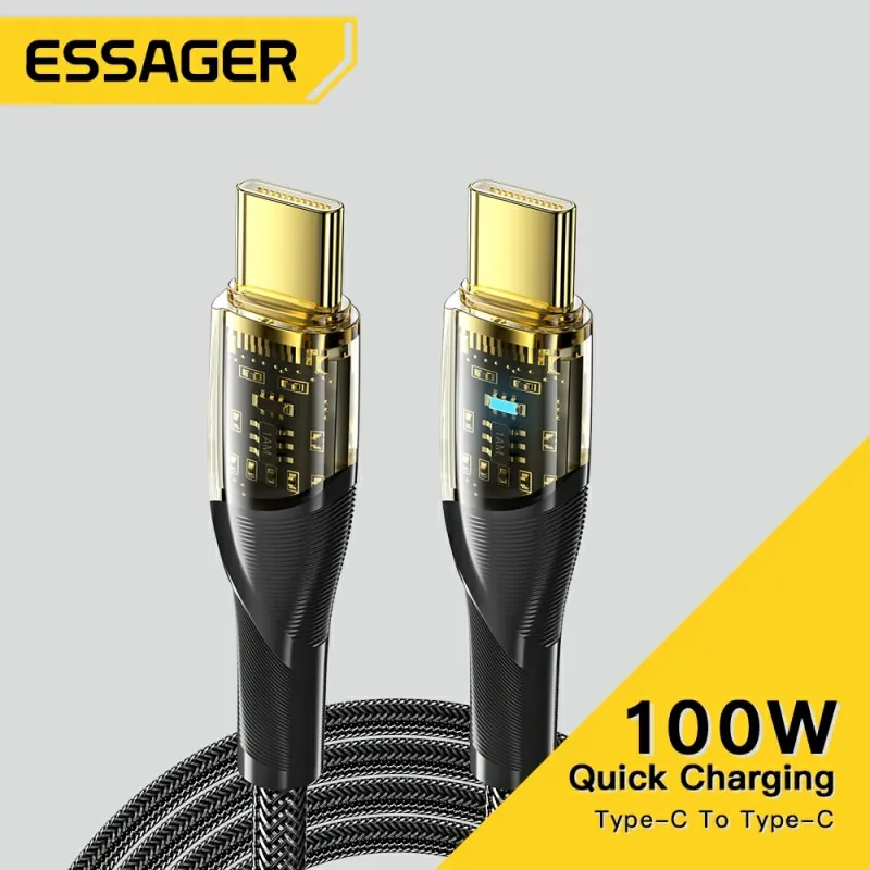 Essager 100W Cabo USB C para USB C PD Cabo de carregamento rápido para Macbook iPad Samsung Huawei Xiaomi POCO 5A Tipo C Cabo