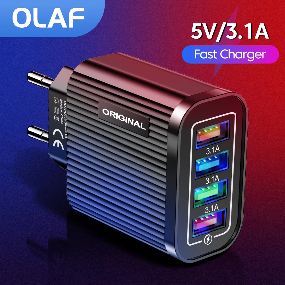 OLAF-USB Carregador Rápido para Celular, Adaptador de Energia 3.1A, Carregador Rápido para Samsung, iPhone, Xiaomi, Oppo, Huawei