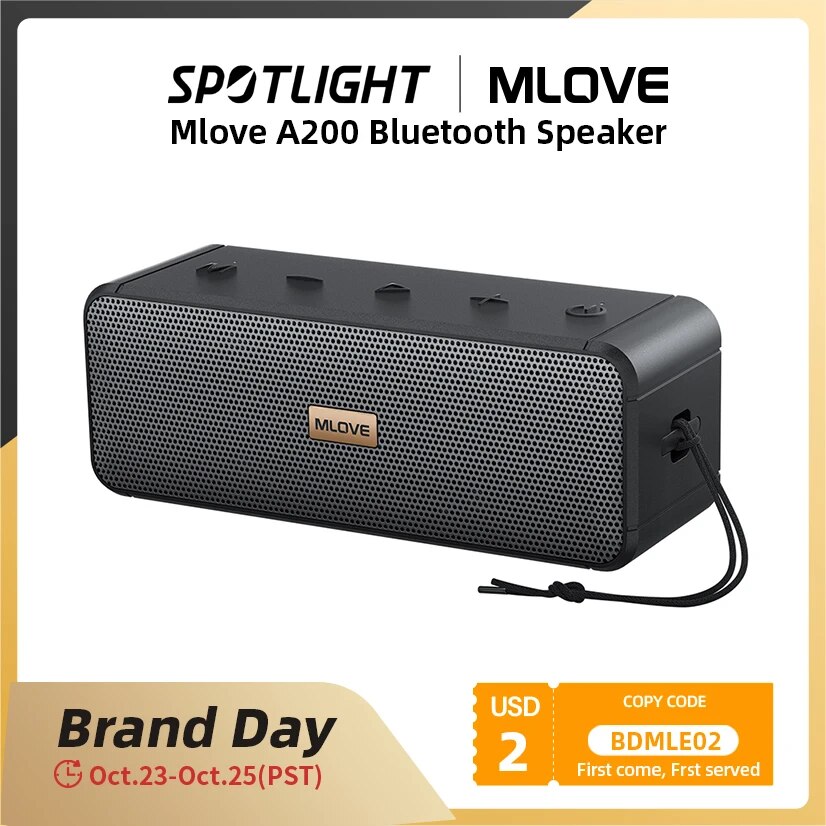 MLOVE-S203 Alto-falante Bluetooth, IPX7 impermeável, som estéreo, reprodução 24h, emparelhamento estéreo sem fio, alto-falante para casa, ao ar livre