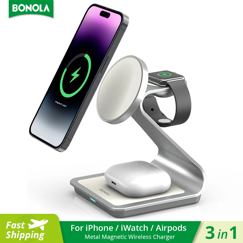 Bonola-Carregador Magnético Sem Fio, Estação de Carregamento para Apple Watch, AirPods Pro, iPhone 13, 14 Pro Max, 12, 30W, 3 em 1