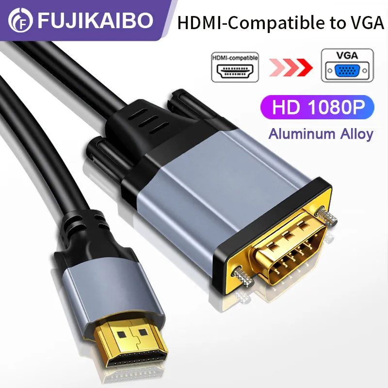 HDMI-Compatível com adaptador de cabo VGA, áudio de vídeo, conversor macho para macho, monitor de projetor, laptop, PC, TV Box, Xbox, PS4, HD 1080p