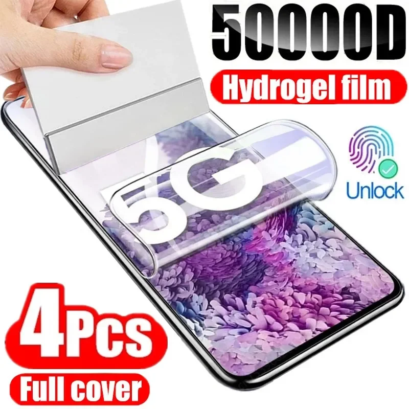 Película de Hidrogel para Samsung, Protetores de Tela, Galaxy S20, S22, S21 Ultra, S10, S9, S8 Plus, FE, Nota 20, 10, 9, 8 Plus, S23U, 4 peças
