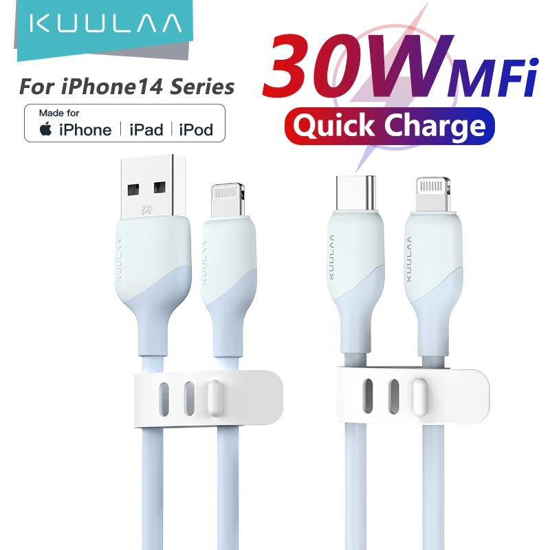 KUULAA-USB C para Cabo de Relâmpago, Cabo MFi para iPhone 14, 13, 12, 11 Pro Max, X, XS, XR, 8, PD 30W, Carregamento Rápido