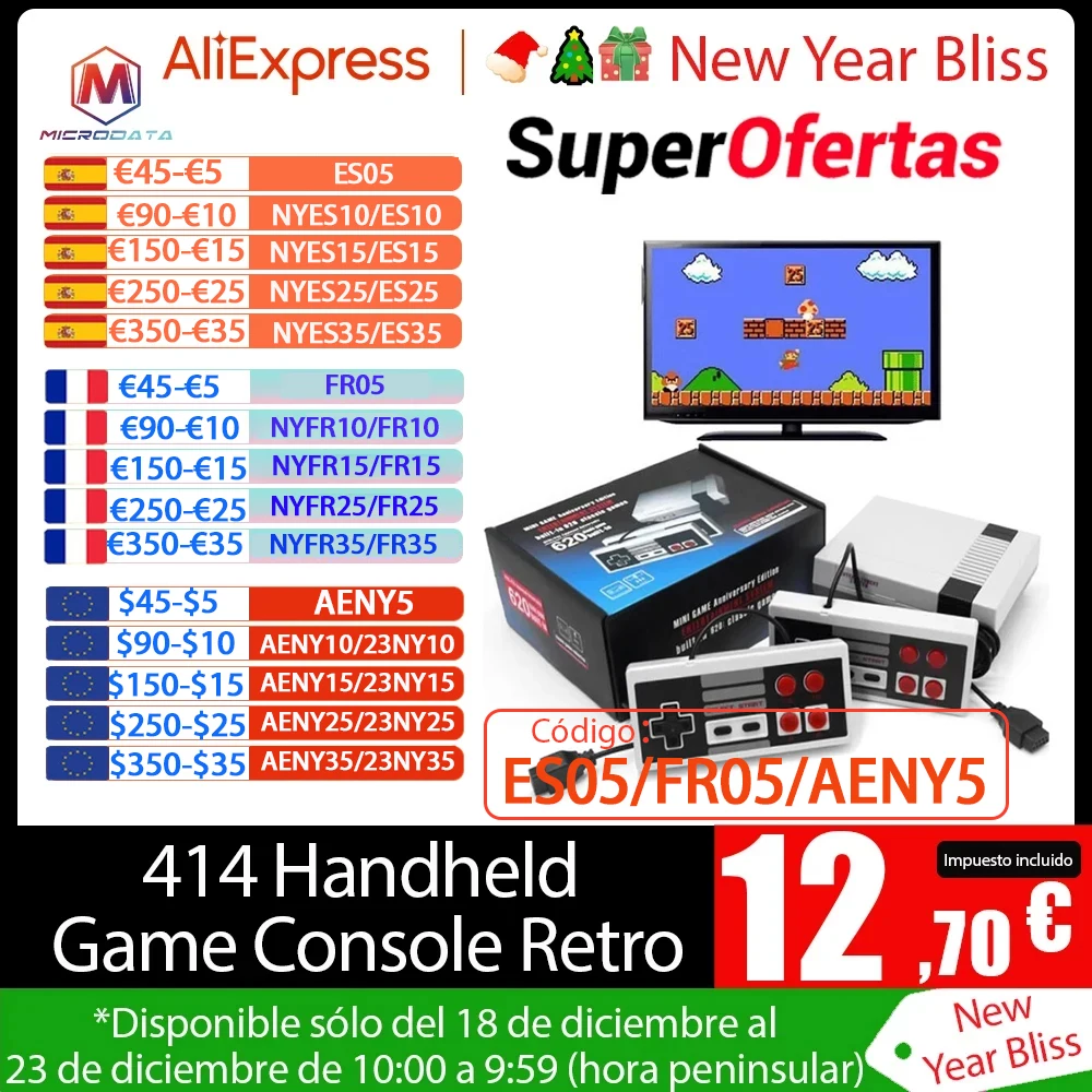 Console FC de videogame, NES retro nostálgico clássico, 8 bits, 620 Mini MIN, host Sparring duplo, console de jogos interno, 414