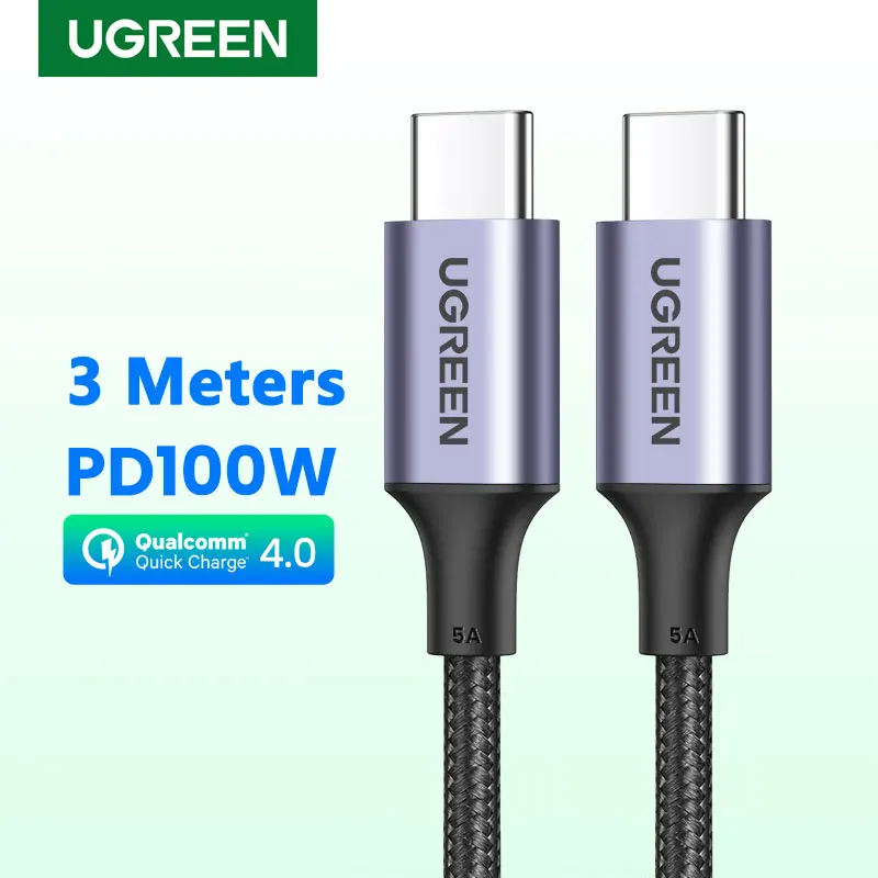 Ugreen 100w 3 medidores usb tipo c para usb c cabo para macbook ipad samsung xiaomi pd carregador de carregamento rápido 5a e-marcador chip