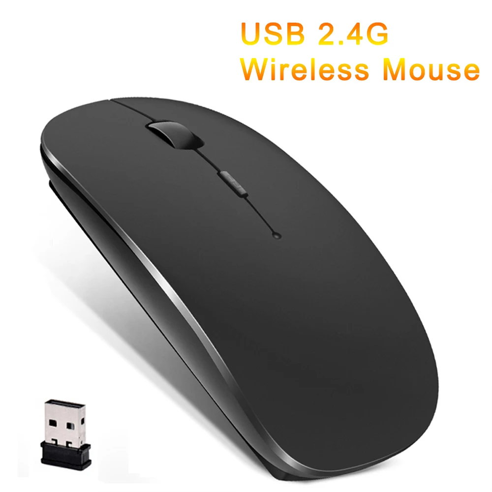 Mouse de design ergonômico sem fio fino, Mouse óptico de 2,4 GHz, 1600DPI, Gamer Office, Mouse silencioso, Receptor USB para PC, Laptop