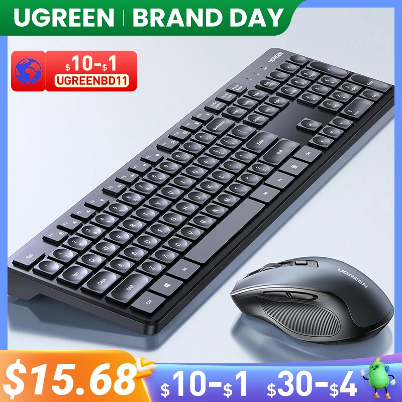 UGREEN-Teclado e Mouse sem Fio, 2.4G, Inglês, Keycap Russo, MacBook Tablet, Escritório, Acessórios para PC, Ratos 104 Teclados