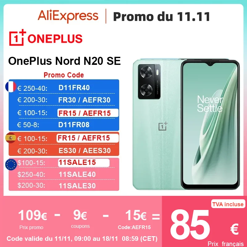 Smartphone OnePlus-Nord N20 SE N 20, versão global, carga SuperVOOC de 33W, bateria 5000mAh, câmera dupla AI de 50MP, tela de 6,56