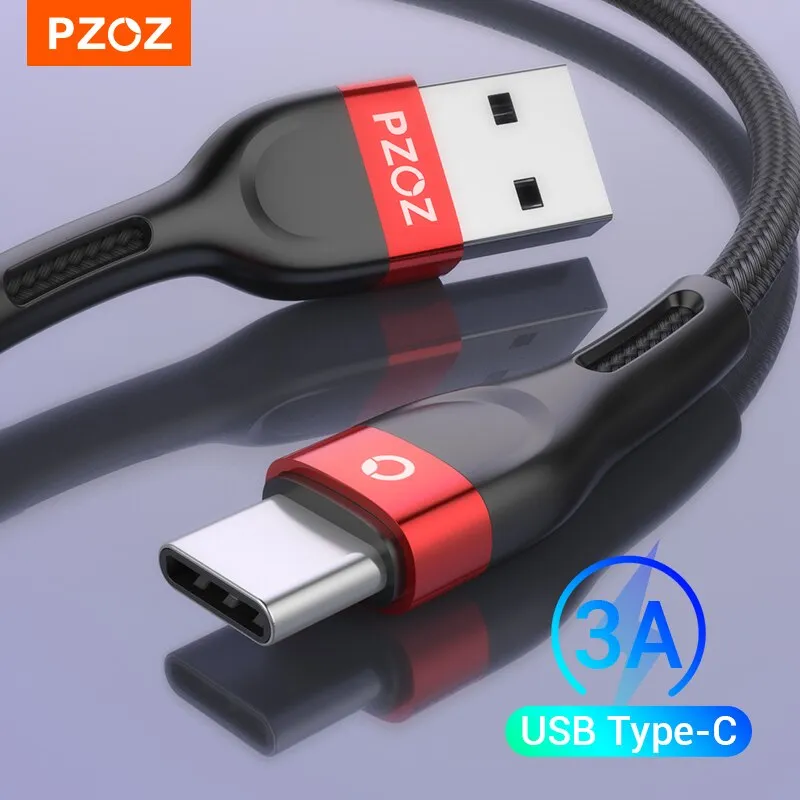 Pzoz-usb tipo-c cabo para carregamento rápido, cabo do carregador usb-c para o telefone móvel samsung xiaomi mi redmi