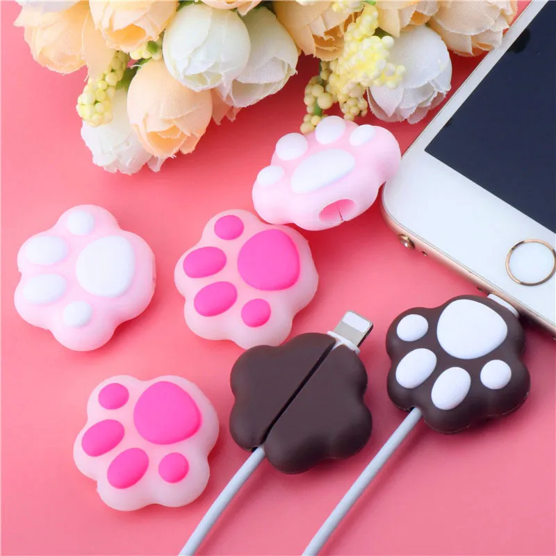 Cat Paws Cartoon Cable Protector, Cable Winder, Organizer, Cute, Data Line, Cord Protective Cover para iPhone, Carregador