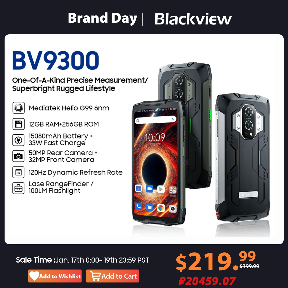 Blackview-BV9300 G99 Smartphone robusto, telefone móvel global, medição a laser, 21GB, 256GB, 6,7 