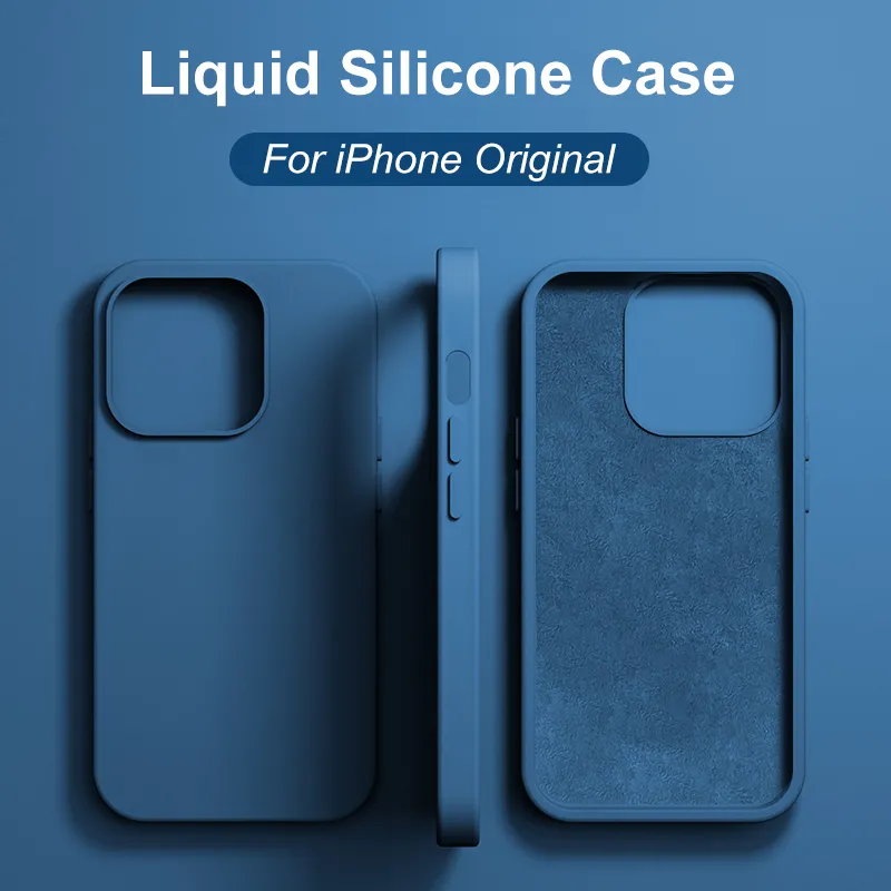 Capa de Silicone Líquido Original para iPhone, Capa Mole à Prova de Choque, Acessórios Bumper, iPhone 15, 14, 13, 12, 11 Pro Max, Mini, 7, 8 Plus, X, XR, XS Max