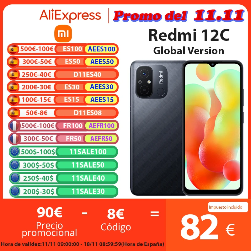 Versão Global Xiaomi Redmi 12C 12 C Smartphone 6.71 polegadas visor 50MP Câmara de 5000mAh Bateria Móvel até 1TB Armazenamento