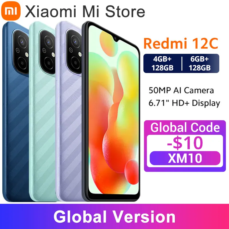 Xiaomi-Redmi 12C MTK Helio G85 Versão Global Sensor de Impressão Digital Traseira, Tela 6.71, Bateria 5000mAh, Câmera 50MP