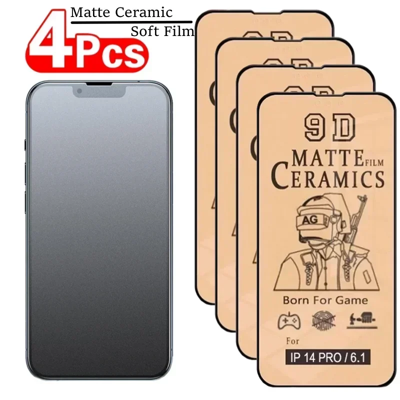 Película Cerâmica Matte Suave para iPhone, Protetores de Tela, 14 Pro Max, 13, 12, 11, X, XR, XS Max, Mini, 7, 8, 6, 15 Plus, SE, PCes 4