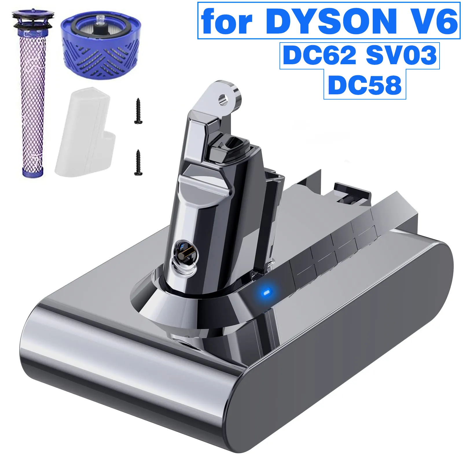 Bateria V6 para Dyson, 21.6V 6000mAh Bateria para aspirador Dyson V6 DC58,DC59,DC61,DC62,650,770,880,SV03,SV04,SV05,SV06,SV07,SV09