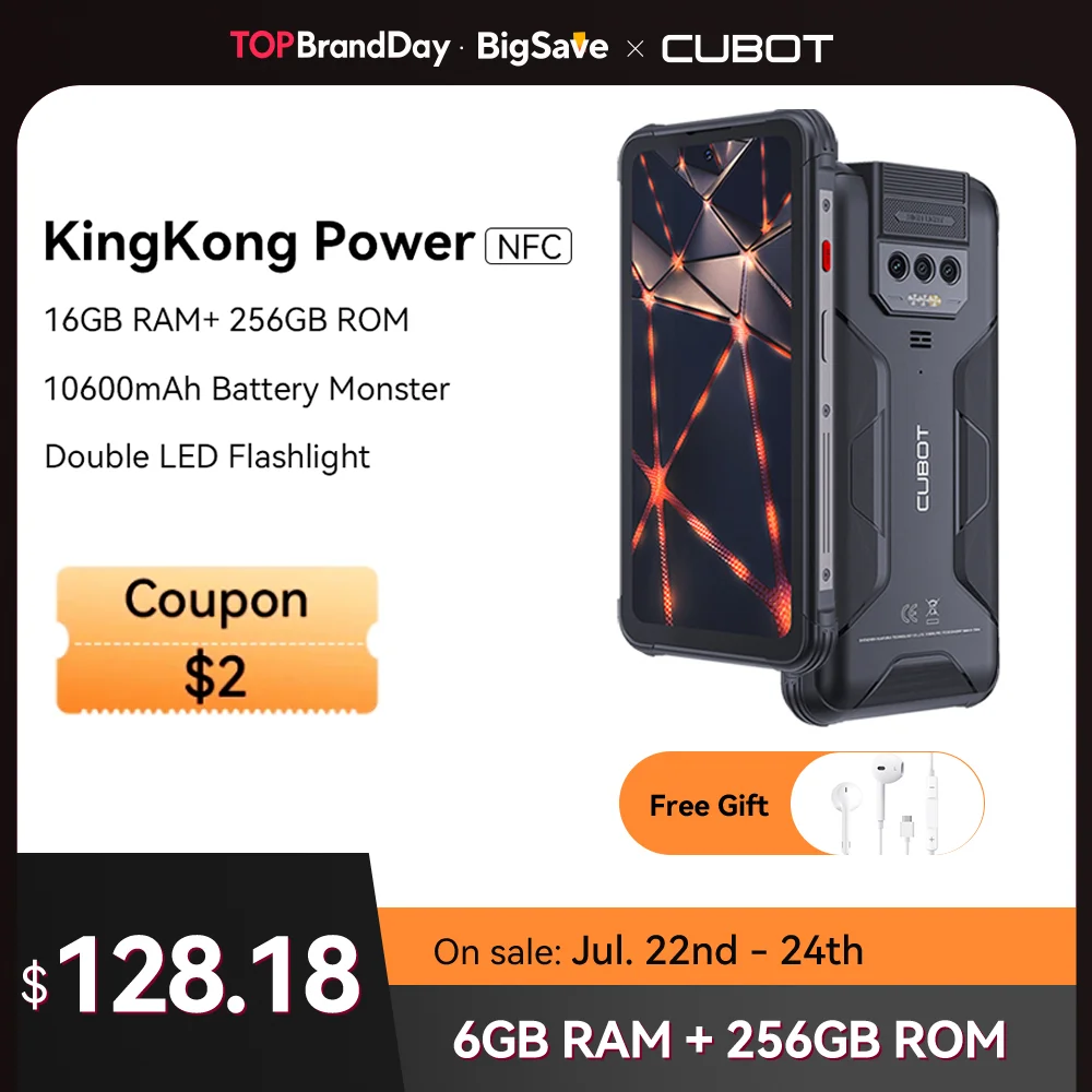 Cubot KingKong Power, Smartphone robusto à prova d'água Android 13, 16GB de RAM (8GB + 8GB estendido), 256GB ROM, bateria de 10600mAh, carga rápida de 33W, tela FHD+ de 6,5 polegadas, NFC, 4G celulares em promoção