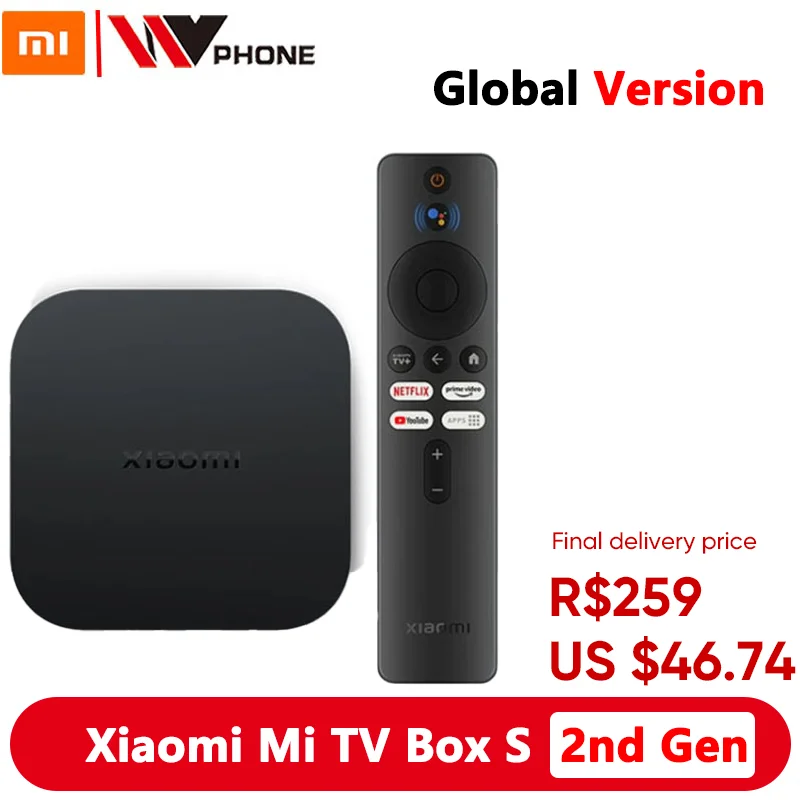 Xiaomi-Mi TV Box S 2a Geração, Versão Global, Jogador Inteligente, Dolby Vision, HDR10 +, Assistente do Google, 4K Ultra HD, BT5.2, 2GB, 8GB