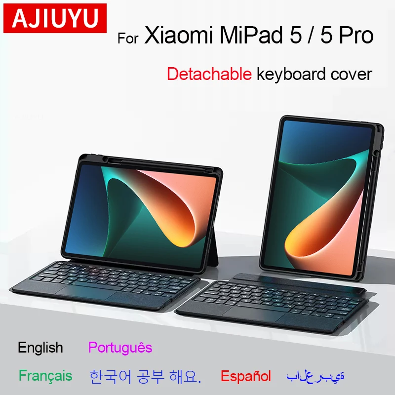 AJIUYU-Capa de Teclado Separável para Xiaomi Mi Pad 5 Pro, Português e Russo, MIPAD5, Tampa do Teclado, 11 in