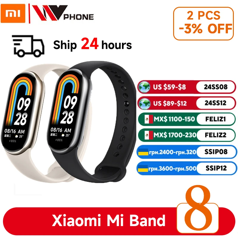 Xiaomi-Mi Band 8, Oxigênio no Sangue, Tela AMOLED 1.62 